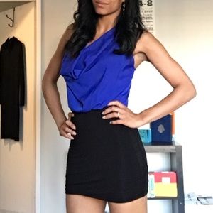 Blue and black halter dress